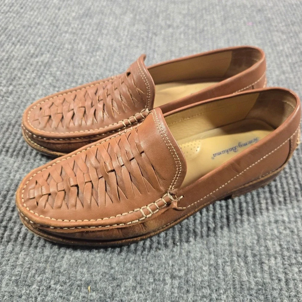 Tommy Bahama Shoes Mens 8 Brown Woven Leather GD Fynn Slip-On Loafers T8750048